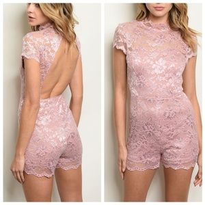 Dusty Rose Backless Antique Lace Dress Romper